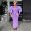 Fashion cross-border women's plus sizev neckdress african  fashion banquet dress high waist hip cover skirt