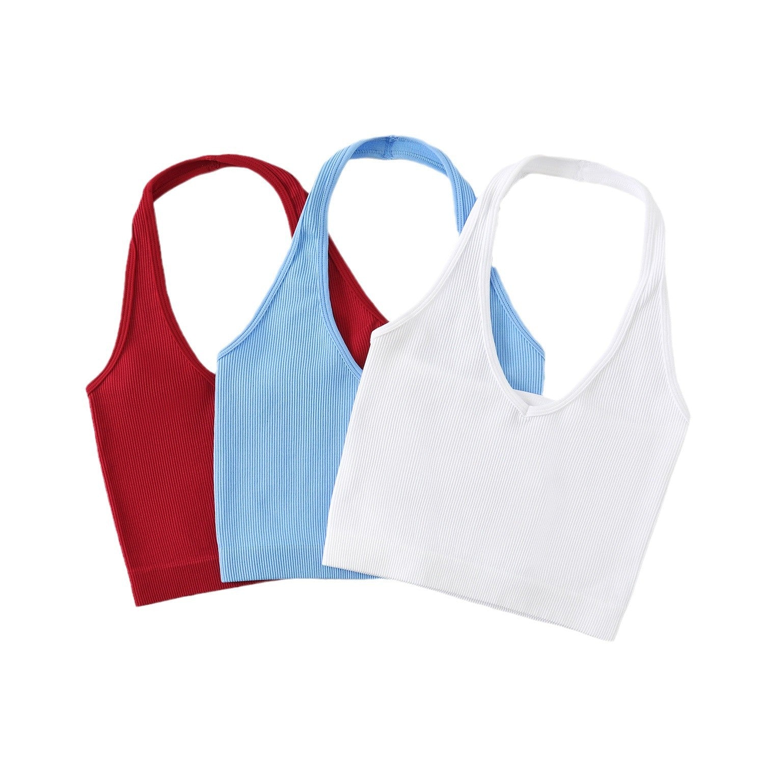, European and American neck body underwear fitness yoga V-neck backless small vest threaded candy color