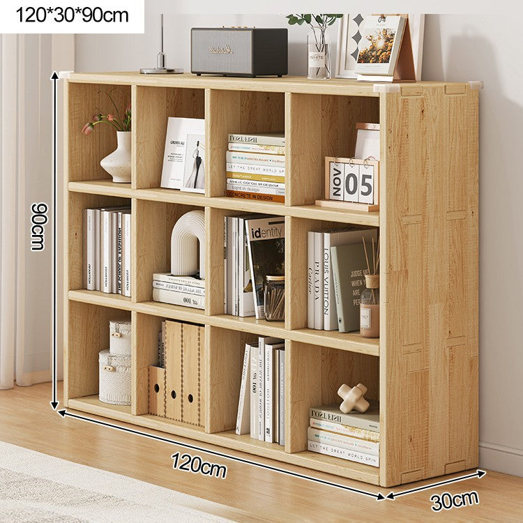 Solid wood bookshelf shelf floor-to-wall combination lattice cabinet living room kindergarten storage low household bookcase