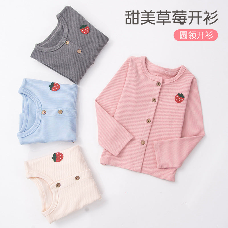 spring/autumn korean style girls' top: baby girl long-sleeve versatile solid color cardigan knit outerwear, sweet style for girls