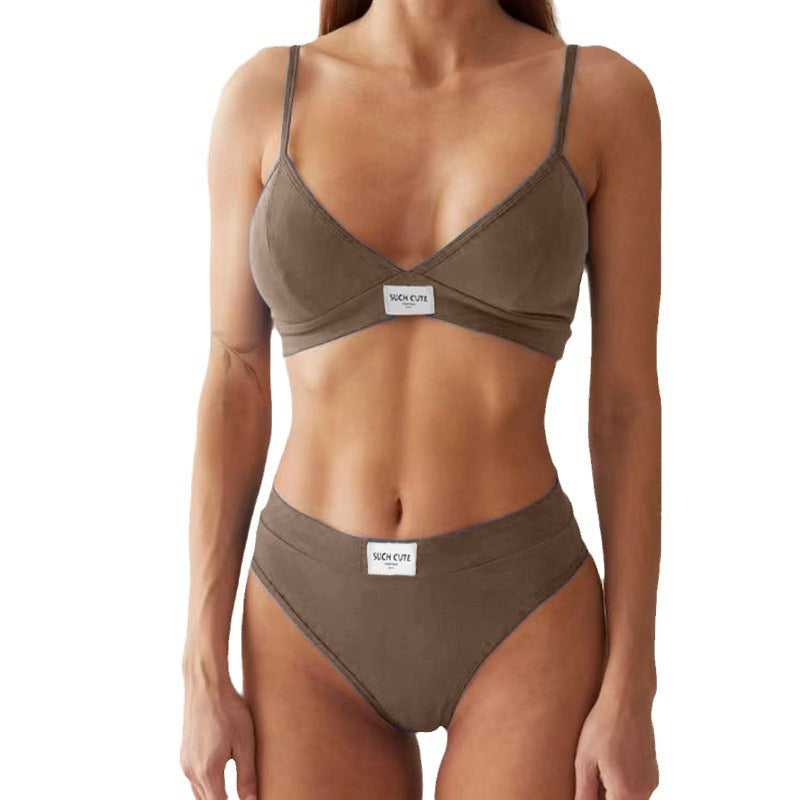 Sports Casual Bra Suspender Letter Chapter Splicing Contrast Color Triangle Cup Underwear Set Two-piece Female