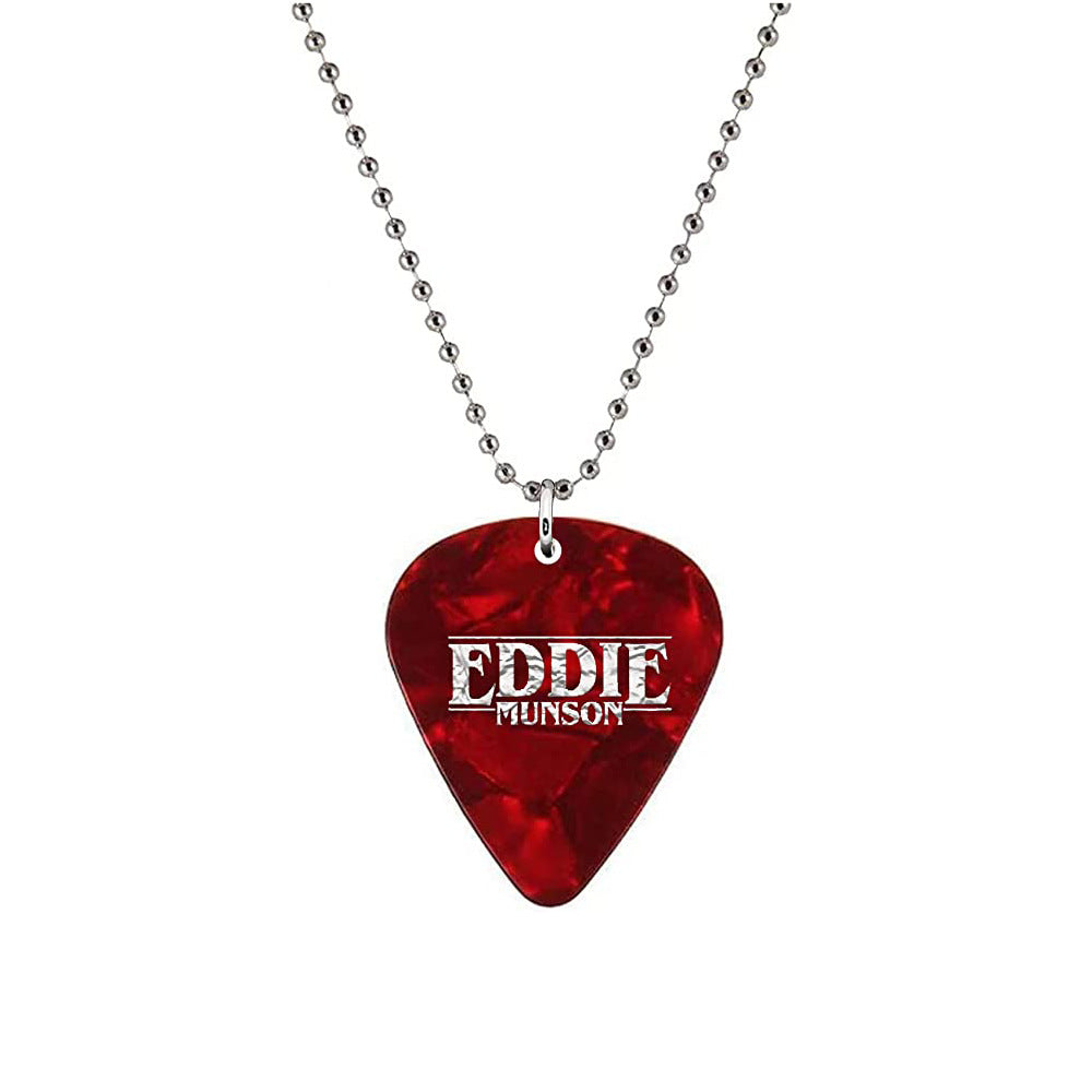 Guitar pick red print hellfire stranger things stainless steel bead chain melon seed buckle necklace cross-border new product