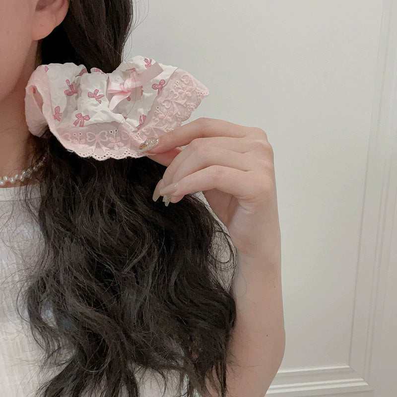 Lace edge floral bows large intestine hair tie frenchgirlsweet hair tie rubber band ponytail hair tie headwear