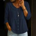 summer new european and american style pan collar linen cotton solid color shirt - women's loose fit, slimming, long sleeve, casual and versatile top