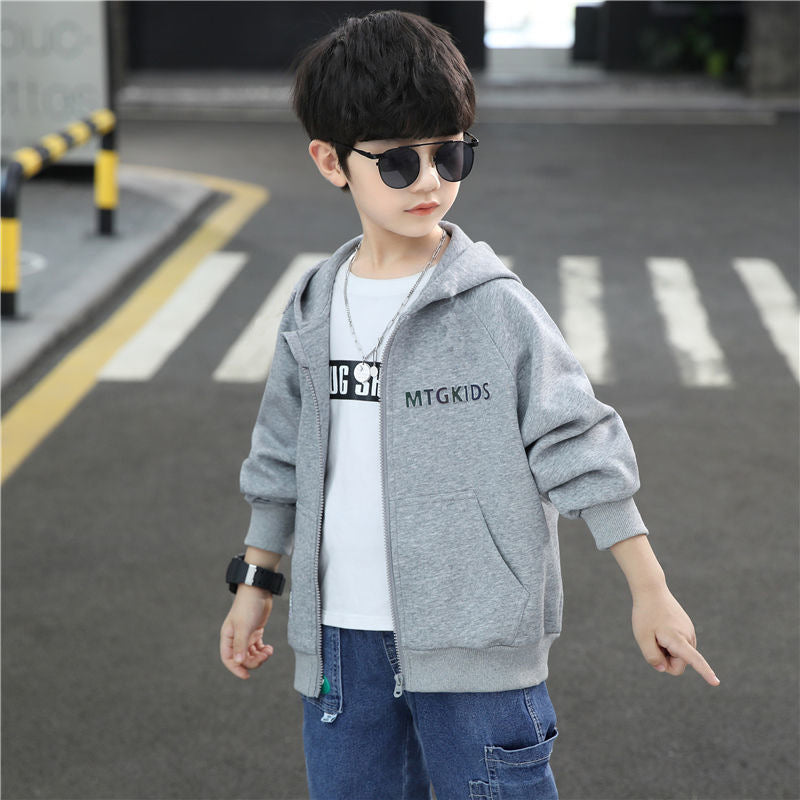 Boys' fleece-lined hoodie jacket - new autumn collection - outerwear for older boys and teens - winter apparel - student baseball jacket cardigan