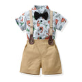 European and american cross-border new children's short-sleeve shirt printed boy's outfit cartoon dinosaur overalls gentleman's first birthday dress