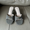 Spanish 2025 summer new arrivals: high-heeled, open-toe, buckle-embellished, versatile casual women's slides for outdoor wear