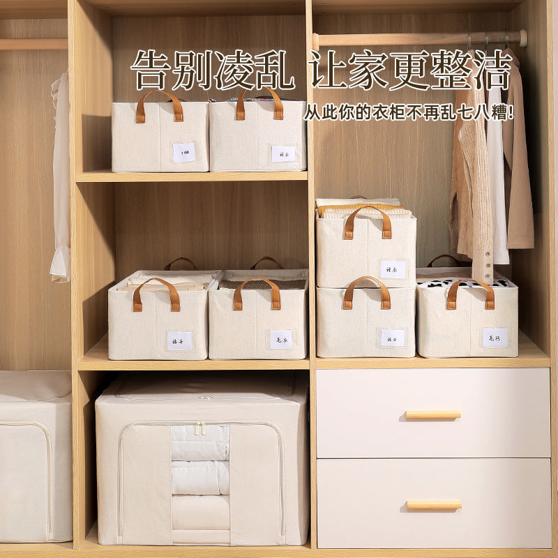 Cotton and linen fabric washable storage box sorting clothes large capacity sorting box dormitory foldable storage steel frame box