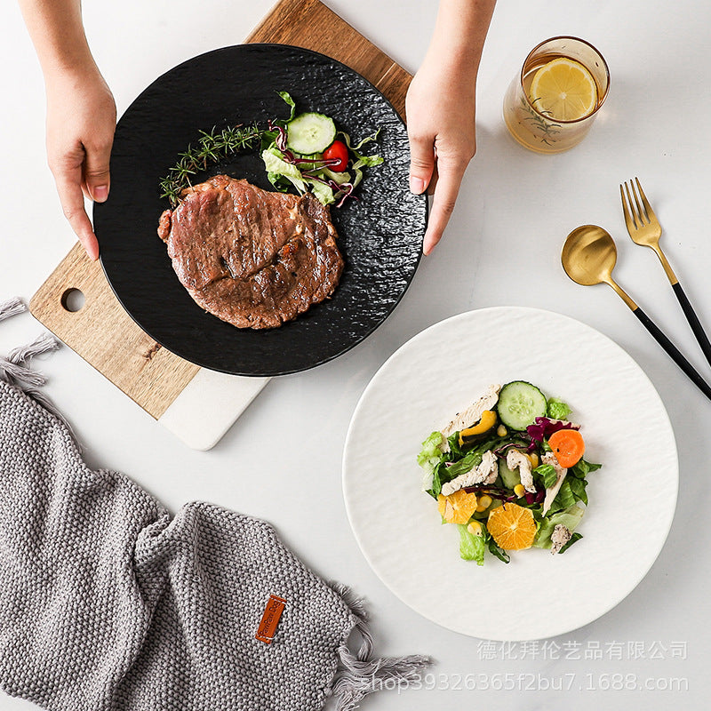 Embossed stone texture plate - steak plate for hotel & restaurant use - creative ceramic western dinner plate for home - pasta plate