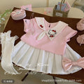 new girls' hello kitty nautical style outfit - summer pink short sleeve pleated skirt two-piece gift set