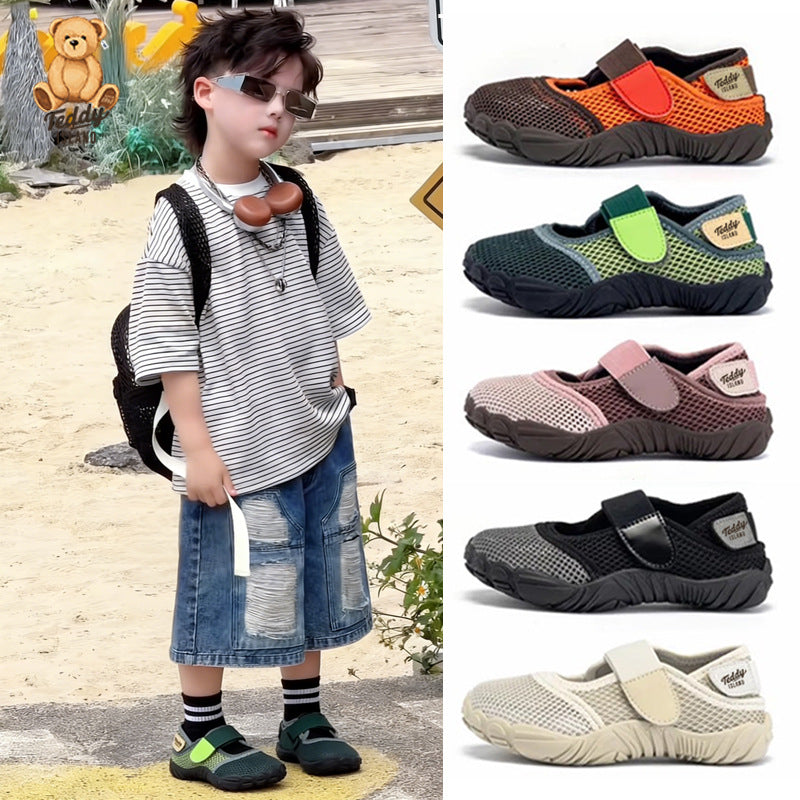 summer new arrivals: kids' soft-soled sandals, boys' anti-slip athletic shoes, lightweight running shoes for mid-to-large children, and stream tracing shoes