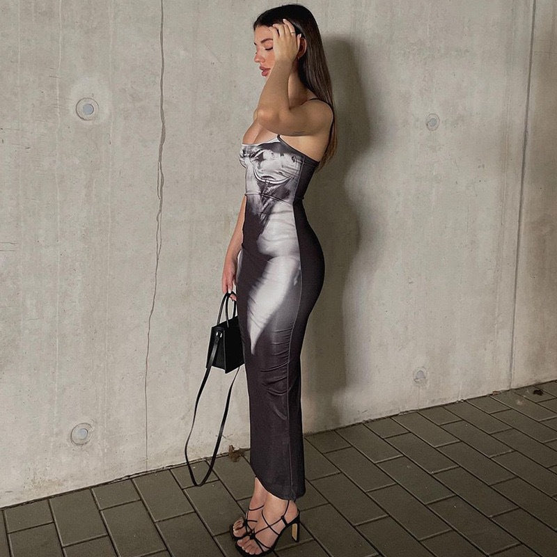 Amazon  independent station best sellingfashion hot girl style casual popular printing low-cut suspender dress for women