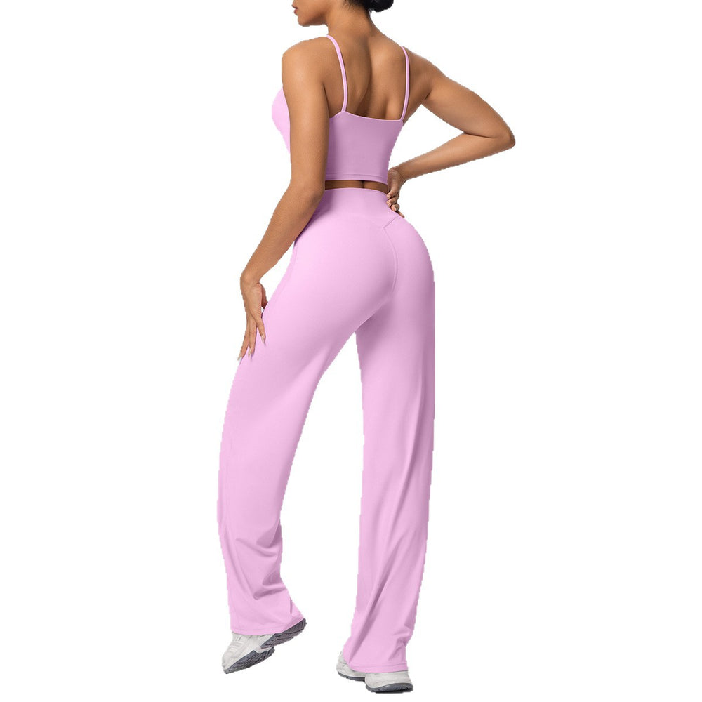 Sexy strappy back sports bra set with high-waisted wide-leg straight-leg yoga pants - perfect for outdoor leisure, running, and fitness