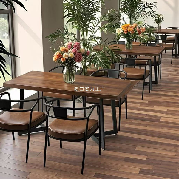 Industrial style cafe solid wood square table American restaurant Bistro wrought iron dining table and chair commercial negotiation table and chair combination