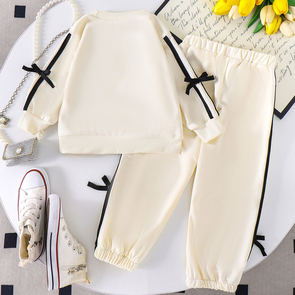 Children's clothing cross-border girlsuit apricot long-sleeved topspantssuit