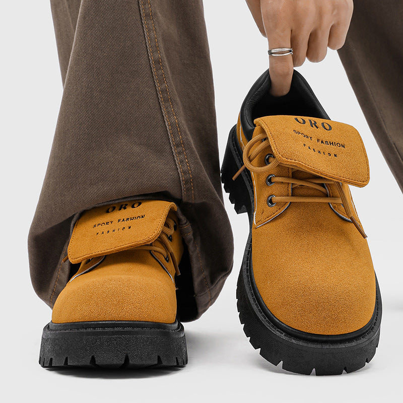 Derby shoes 2026new arrivalspringlow anklebootsmenretroworkwear shoesthick soleincreased breathable suede shoes