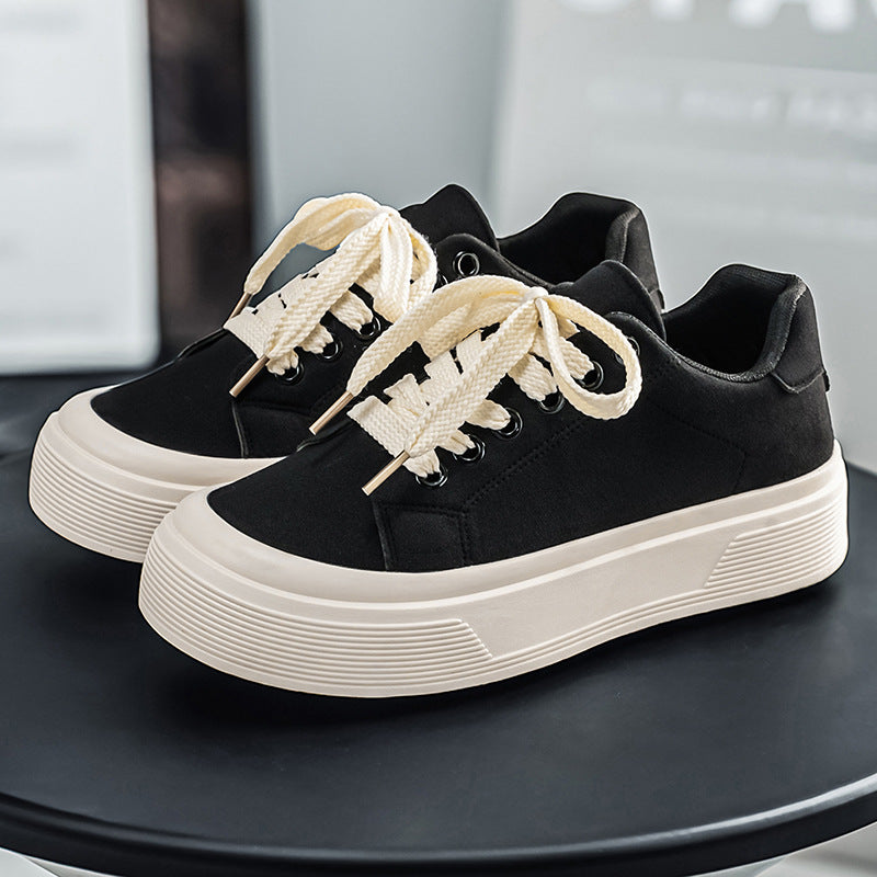 Men's 2026 new summer breathable casual skate shoes - unique design, chunky sole, height increasing, non-slip, wear-resistant, trendy black sneakers