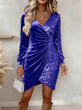 european and american cross-border  independent station new sexy fashion v-neck sequin velvet bodycon dress