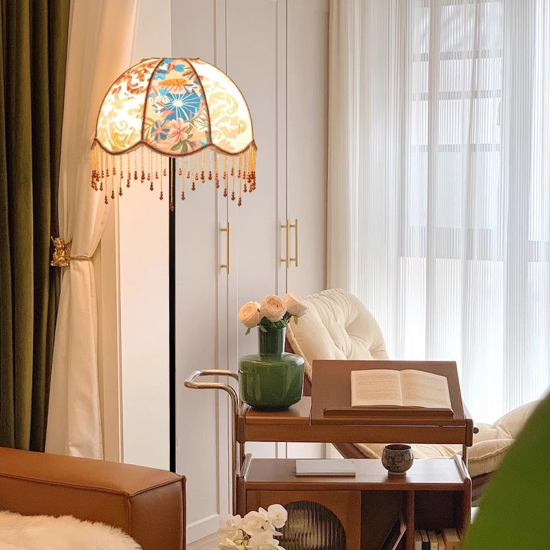 Bedroom bedside floor lamp French American medium and retro living room sofa printed fabric decoration atmosphere lamp 1