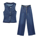 Amazon  fashion cross-border women's clothing  new denim sleeveless vest fashion wide leg denim suit