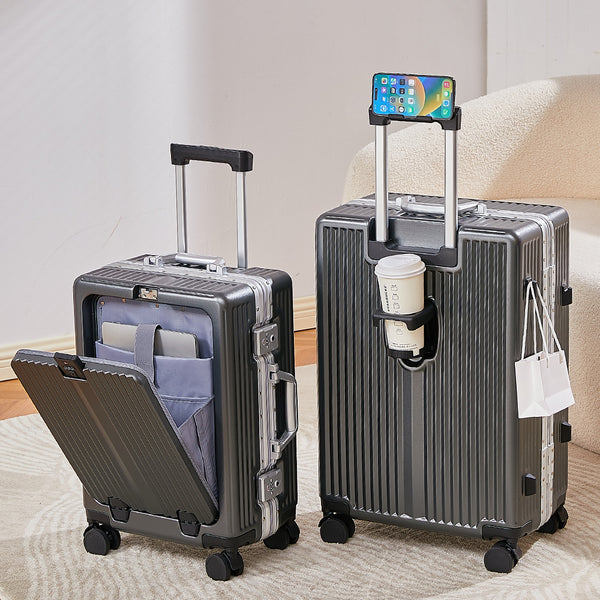 Yongsheng aluminum frame suitcase women's anti-drop 20-inch multi-functional boarding case suitcase 24-inch front opening PC trolley case
