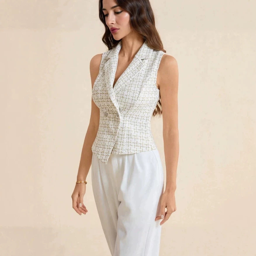 Korean chic summer chic small fragrance vest women's outwearsense of designshort sleeveless topswork clothing
