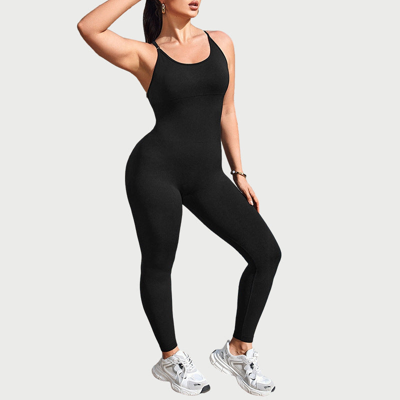 Seamless suspenders, beautiful back jumpsuit, women's high waist, belly and hip jumpsuit, and running fitness jumpsuit.