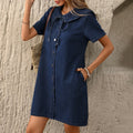 Fashion cross-border export  new arrival single-breasted tie back waist washed casualslimming look denim dress for women