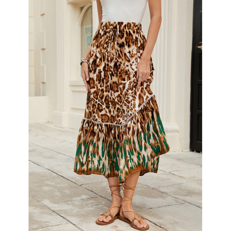 european and american rayon leopard print positioning printing bohemia beach vacation skirt