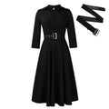 D3290 european and american plus size women's clothing  autumn new arrival: lapel collar, stylish and elegant solid color maxi dress - export quality