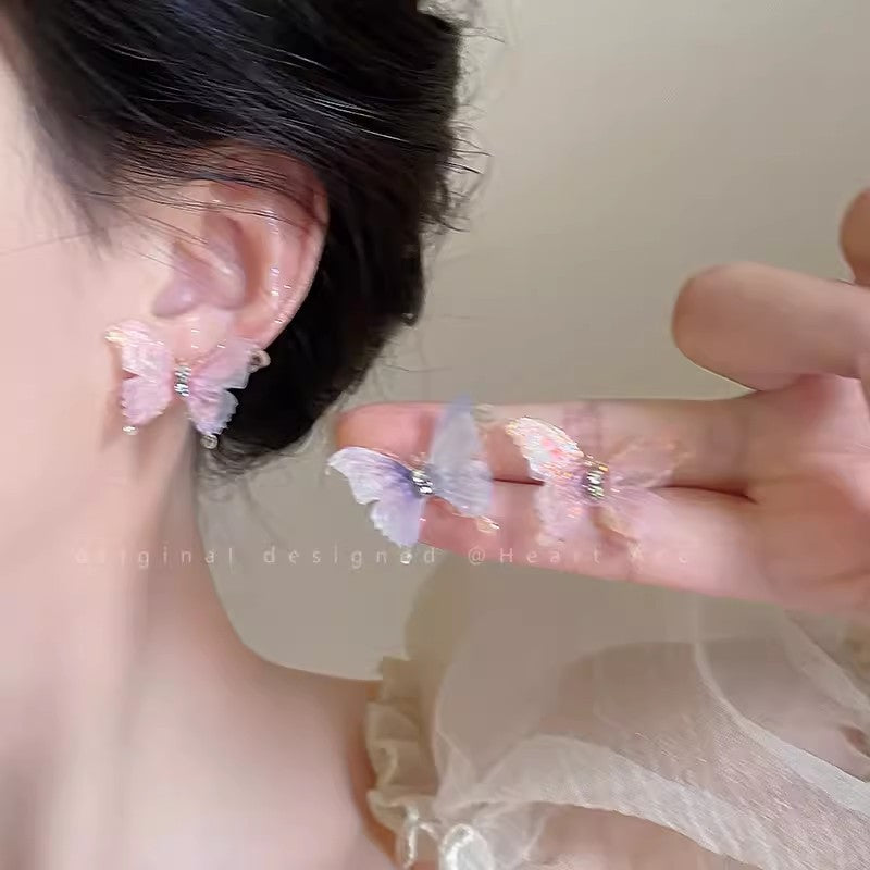 2024 new colorful butterfly silver needle stud earrings for women - summer light luxury, high-end blue earrings, unique design jewelry