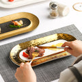 Nordic creative electroplated embossed dinnerware ceramic long plate sushi plate western pastry dessert oval serving tray