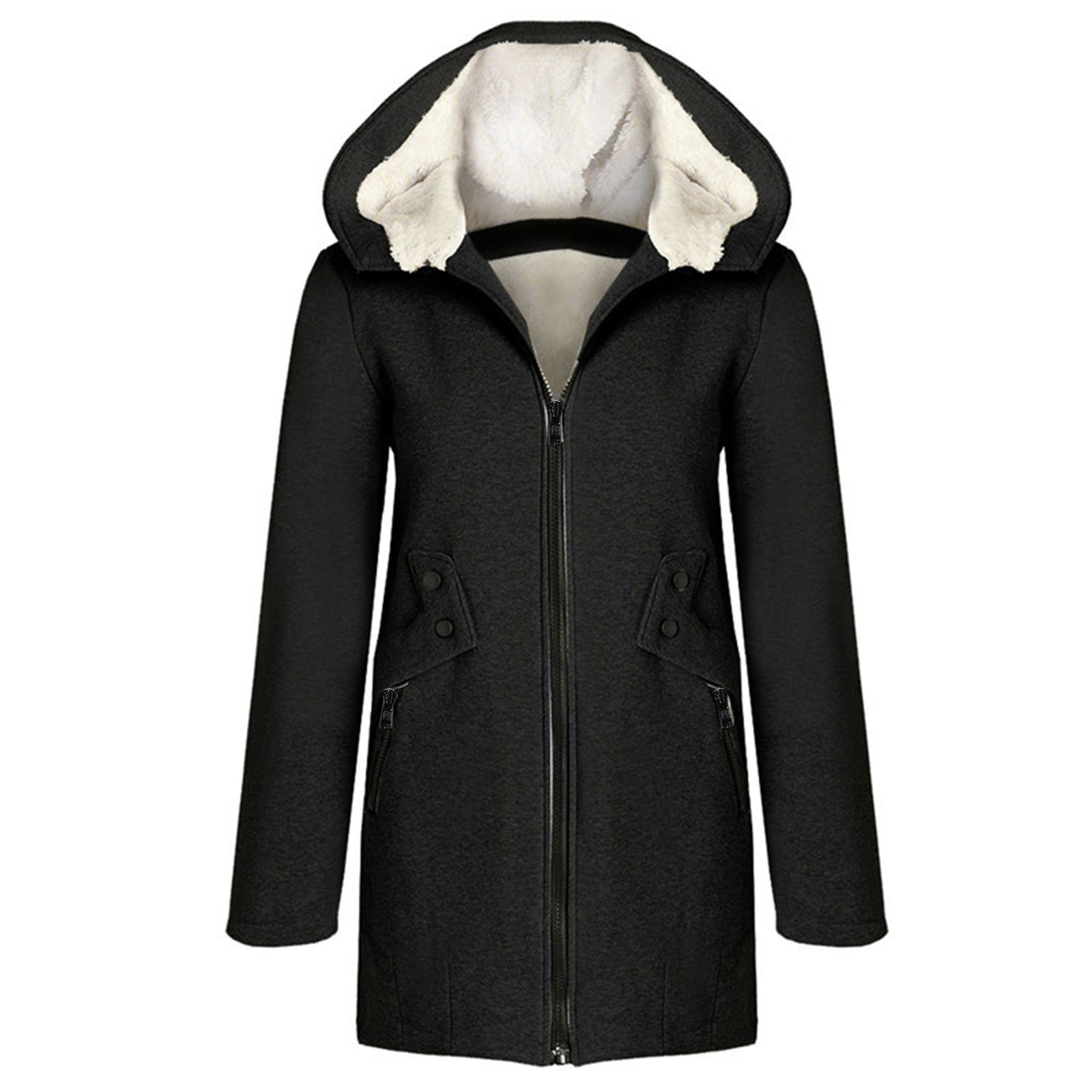 European and American  women's clothing autumn and winter new large-size coat solid color velvet solid color hooded cardigan jacket women