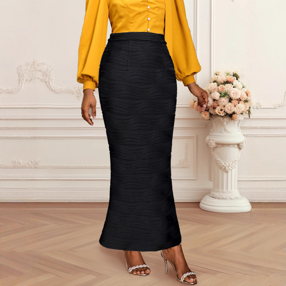 European and american fashionable elegant water ripple midi skirt - high waist, versatile, party & work, slimming fishtail bodycon skirt