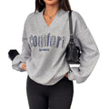 v-neck beaded letter sweatshirt women's loose lazy style pullover shirt fashion stylecasualeasiest for matchtops