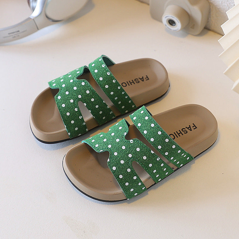 Women's new fashionable polka dot flat sandals with ankle strap – perfect for beach, pool, or skirted outfits