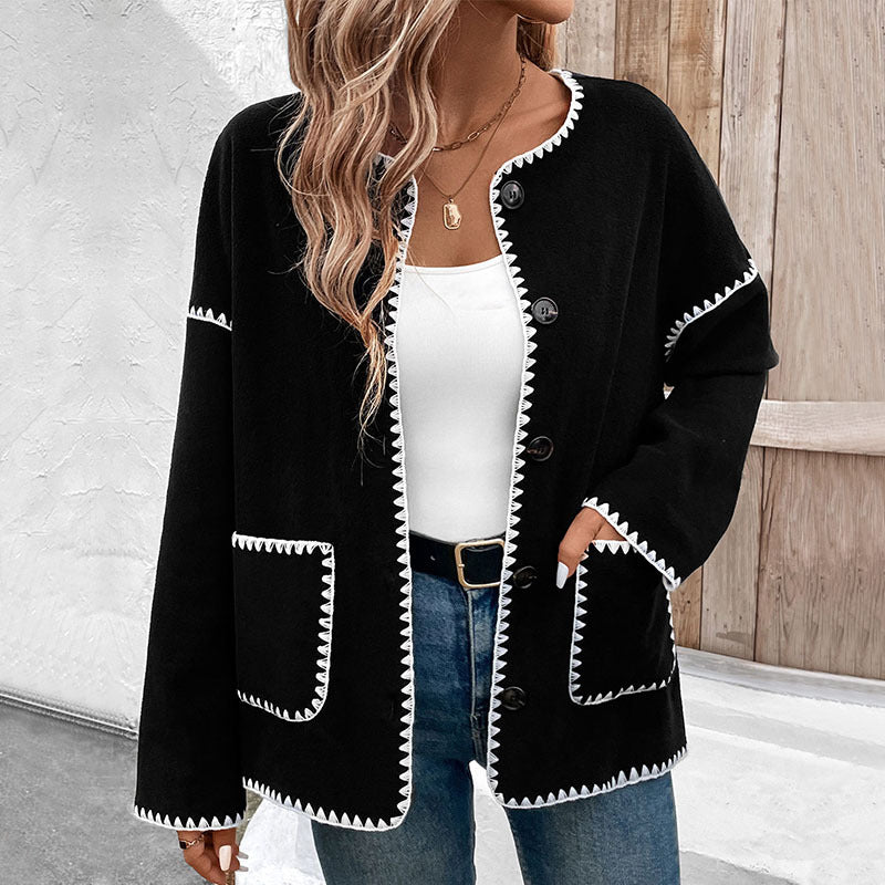 popular European, American autumn and winter explosive products  commuting casual loose white trim fleece jacket women