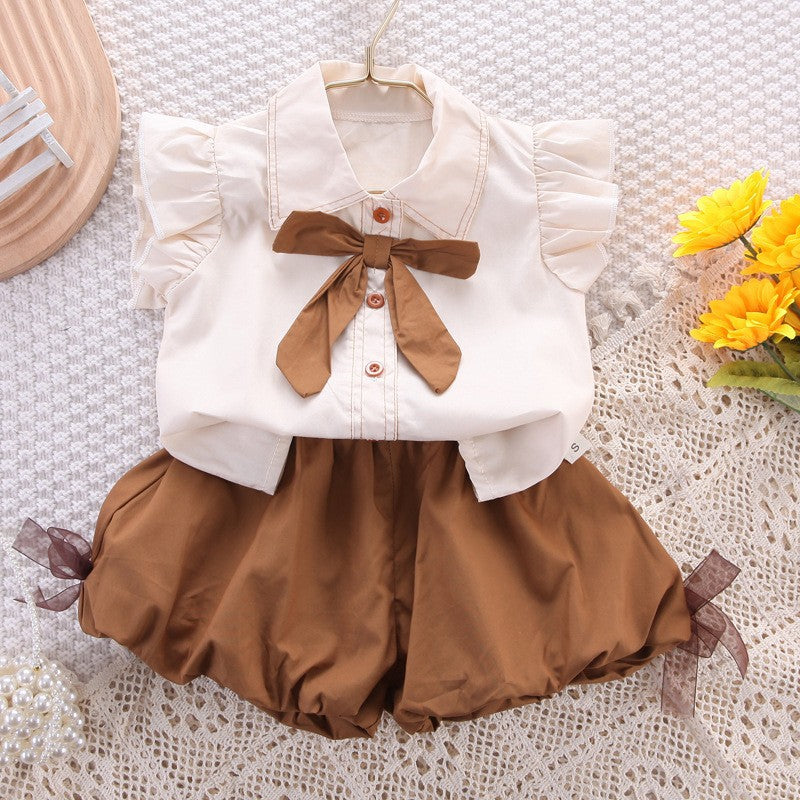 Girls' trendy outfit set -  summer new arrival: flutter sleeve blouse & tulip pants - chic two-piece set