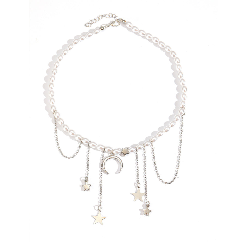 Pearl sweater chain wholesale fashion cross-border sense of design tassel necklace women's star moon light luxury choker necklace