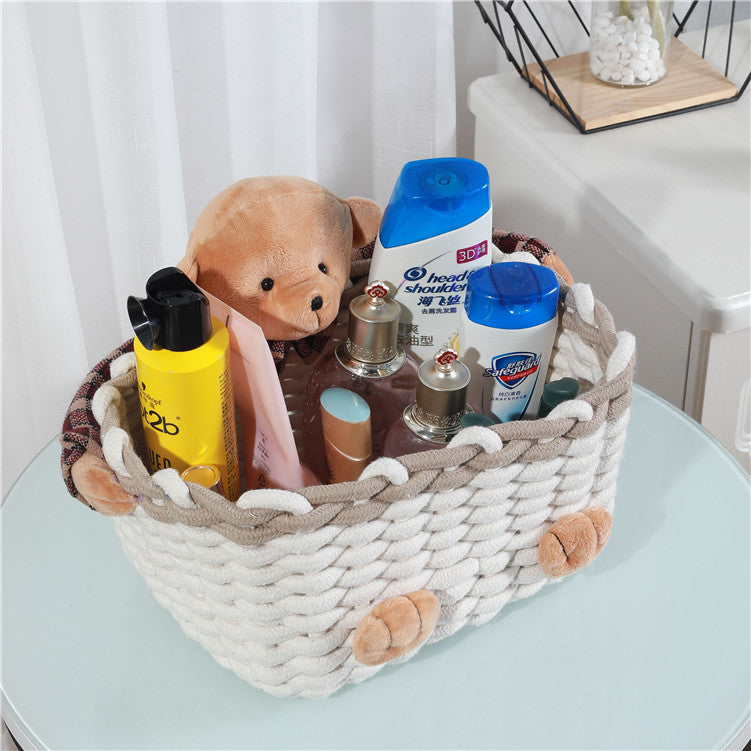Cosmetics storage box Bear cotton rope woven storage basket Storage basket Skin care product storage finishing box Simple spot