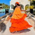 European and american cross-border women's clothing:  summer new sweet & chic vacation style halter neck ruffle trim maxi slip dress