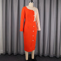 Autumnew arrivalpatchworkcontrast colorlong sleeves one-step skirt single-breasted silm hip-hugging work clothingdress dress