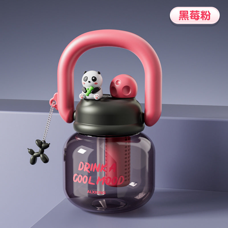 Cartoon kids water cup double drink carrying kettle large capacity high appearance portable big belly straw cup high temperature resistant plastic cup