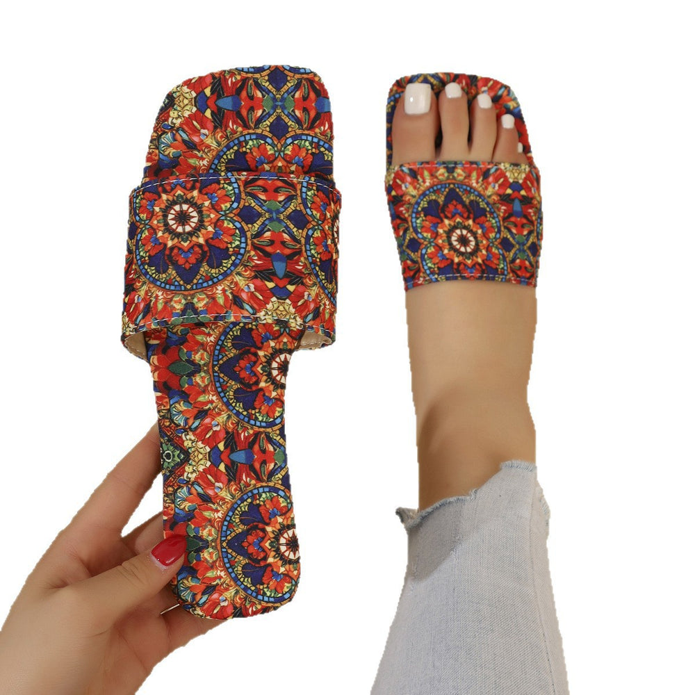 plus size flat sandals women's ethnic style summer new breathable printed open toe roman style sandals and slippers