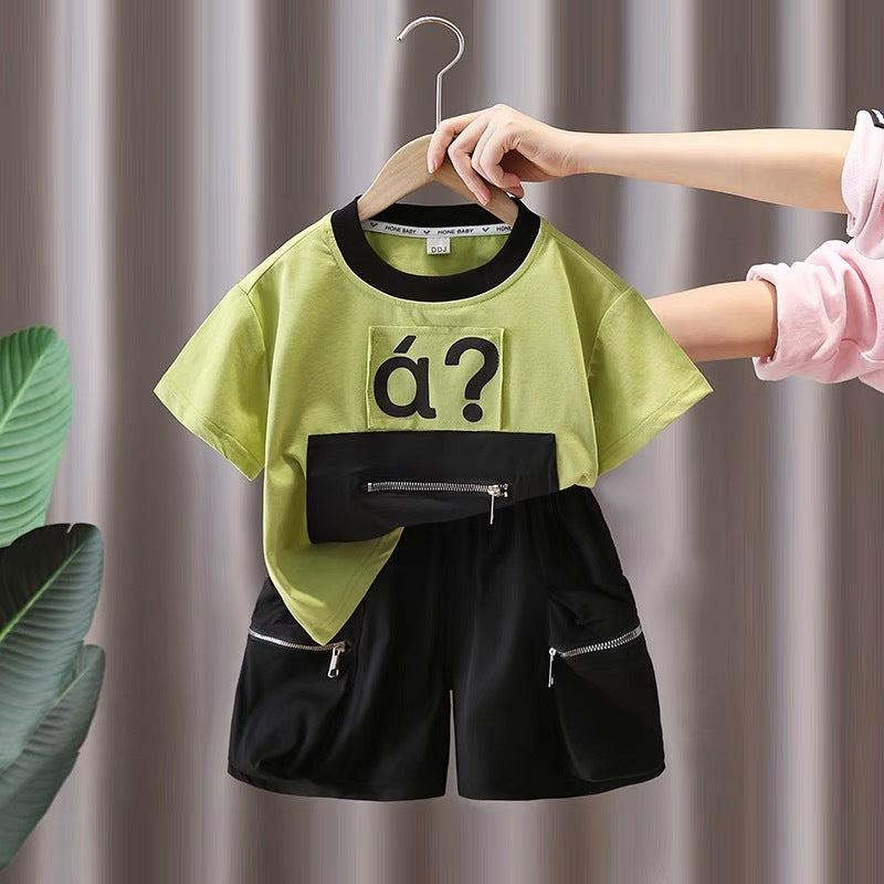 summer new boys' short-sleeve set: trendy & stylish t-shirt and shorts two-piece outfit - wholesale available
