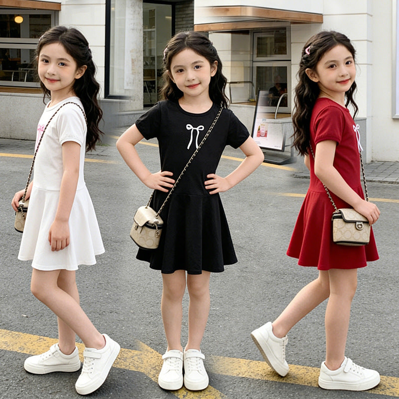 Girls' summer dress - new  collection - elementary school butterfly knot skirt - cute girl's dress - trendy casual style