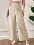 european and american cross-border  spring/summer new women's solid color shirred patchwork high-waisted slimming wide-leg pants