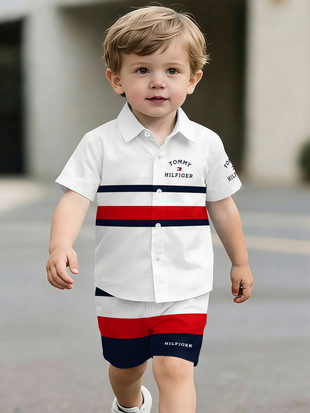 hot-selling children's short-sleeved shirt set, casual shirt set, summer simple stripes, dropshipping available
