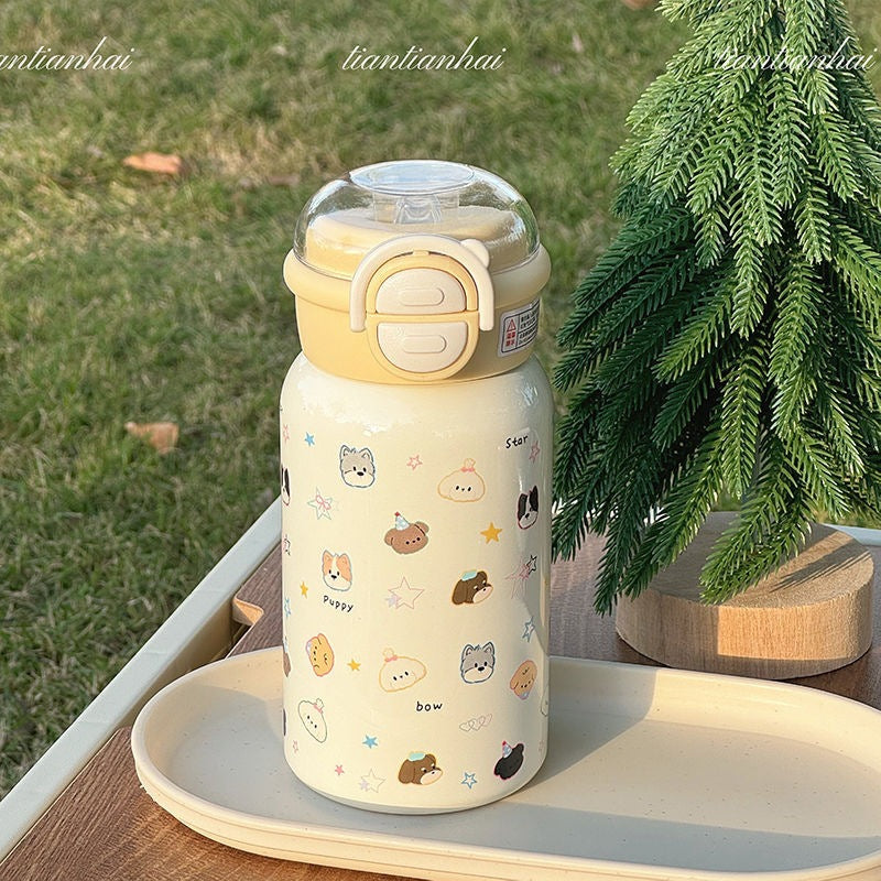 Cartoon blow dog thermos cup 316 stainless steel kids water cup cute good looks straw cup water kettle wholesale