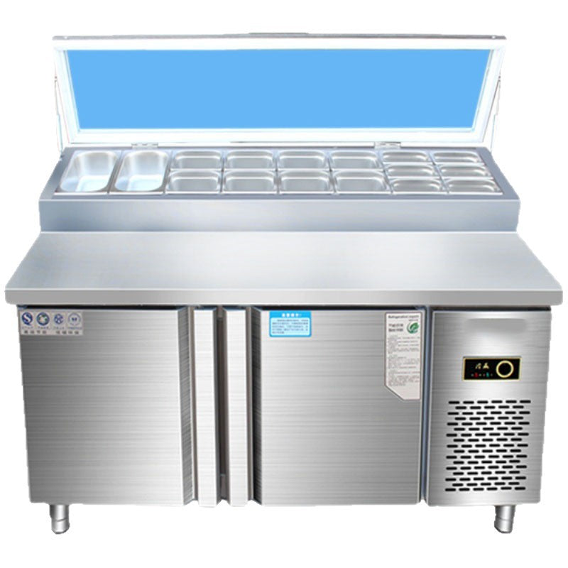 Freezer pizza sprinkling table slotted salad table commercial fruit dessert freezer refrigerated display cabinet operating table